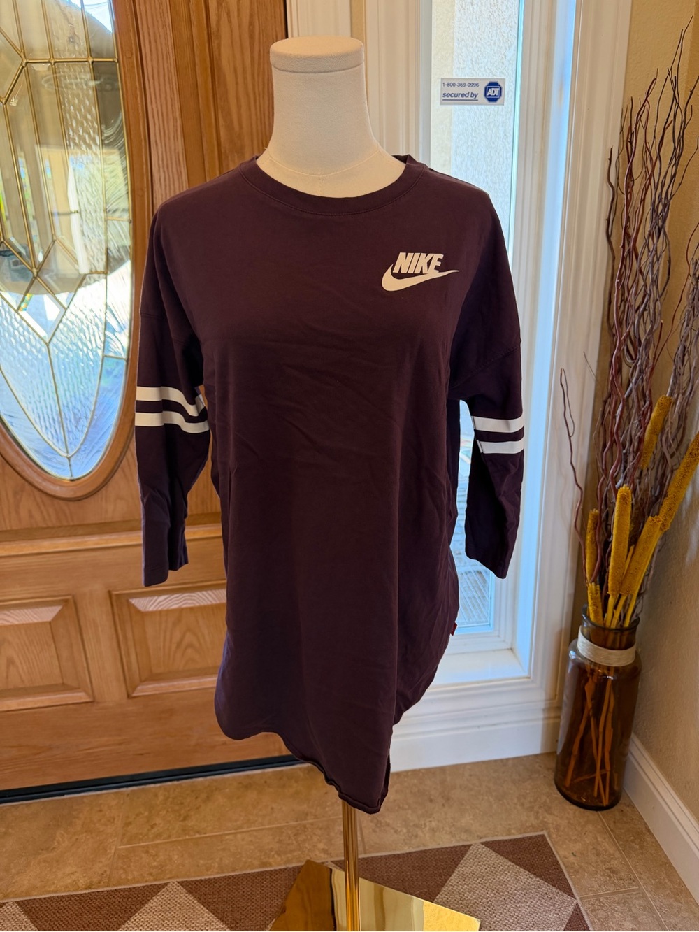 Nike Just Do It Oversized Long Sleeve Shirt Women’s M Purple Varsity Stripe